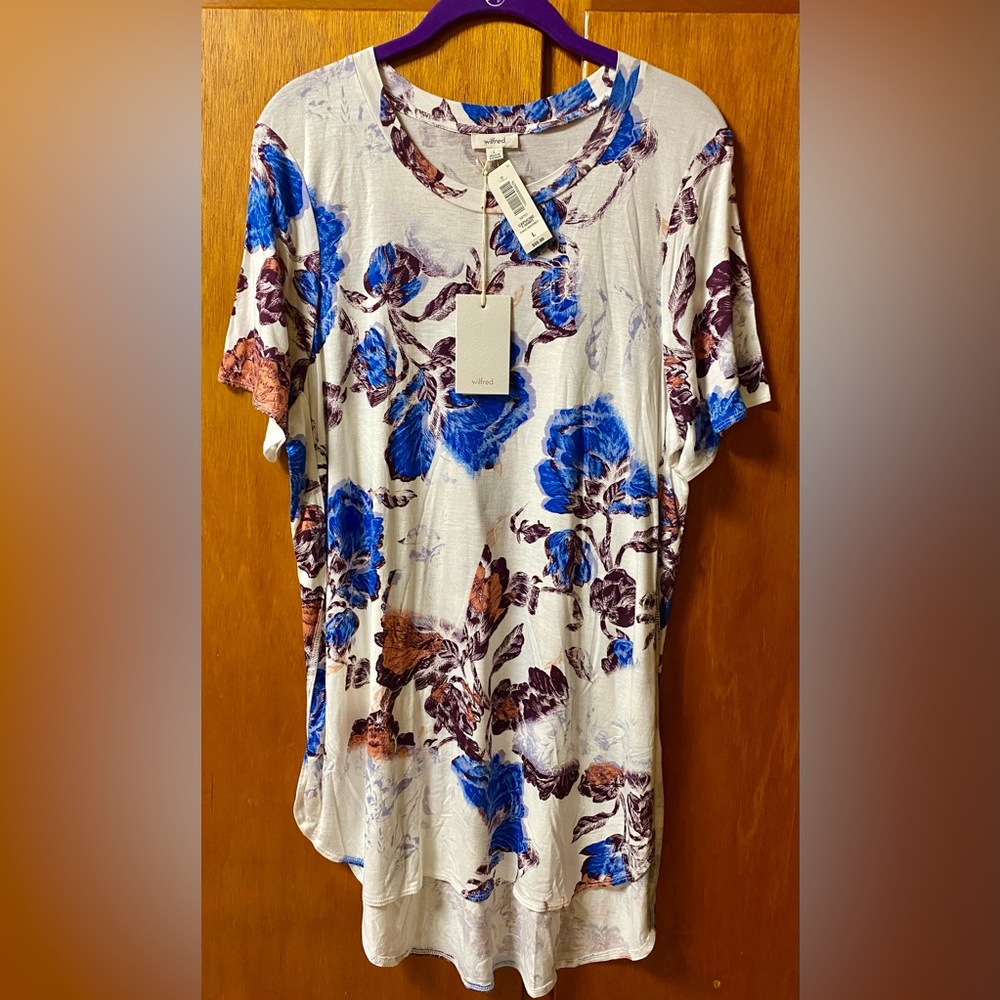 Aritzia Cream Tunic with Blue & Brown Floral Print